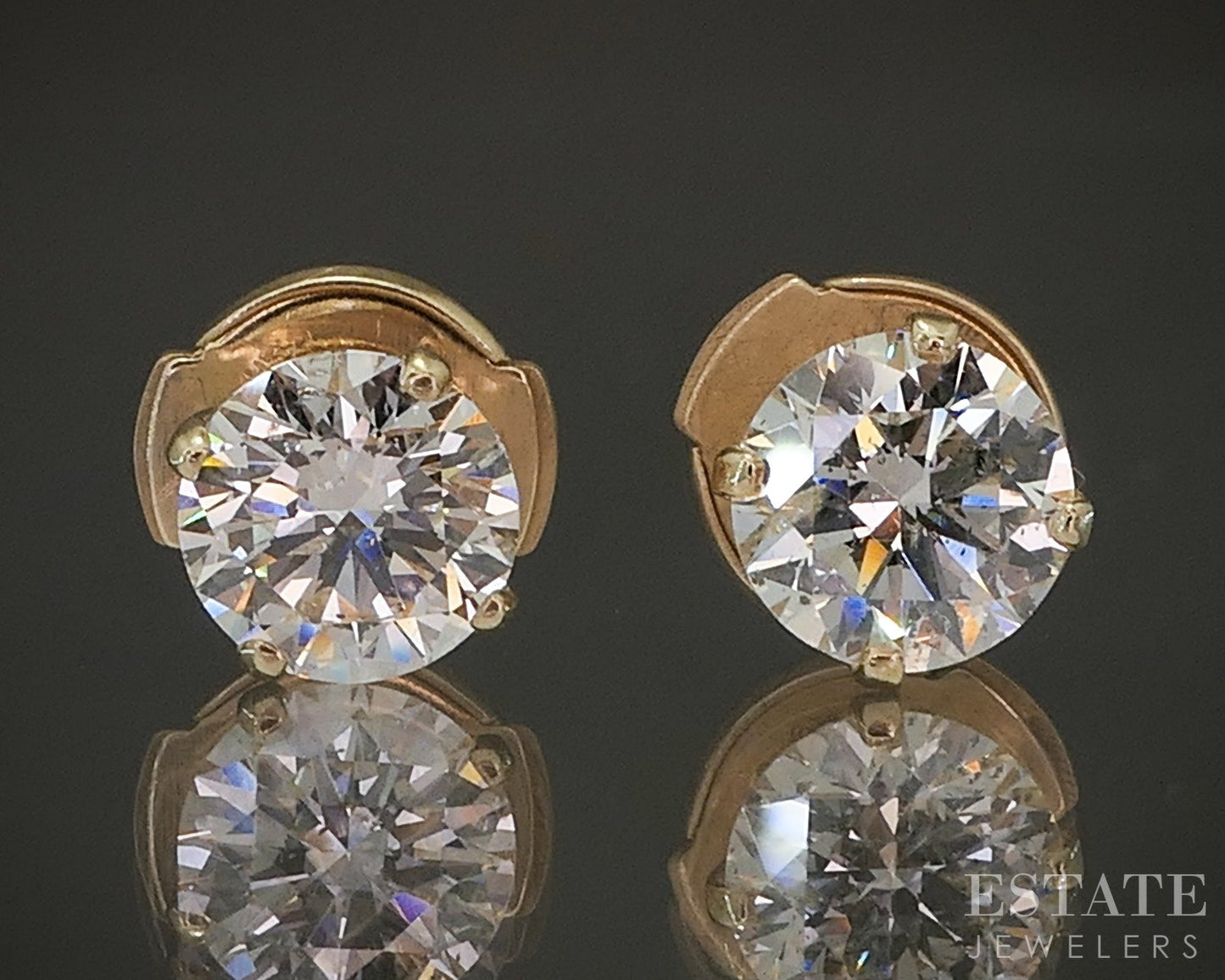 14k Yellow Gold Round Natural .90ctw Diamond Stud Earrings p22516