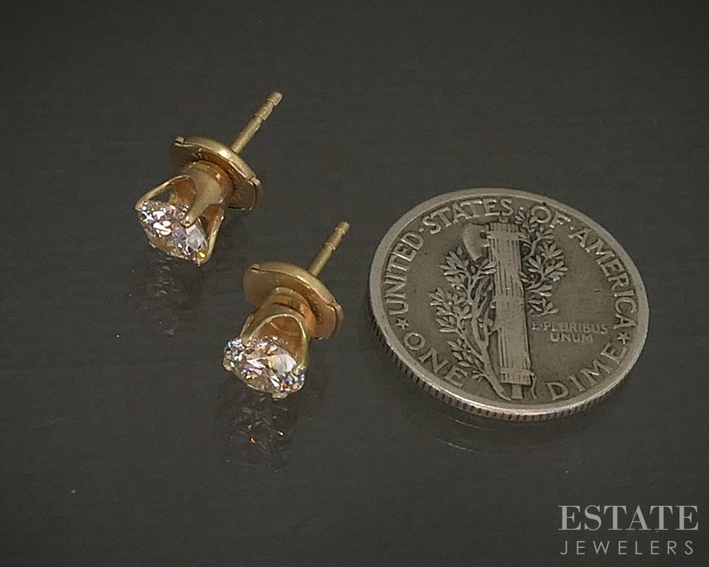 14k Yellow Gold Round Natural .90ctw Diamond Stud Earrings p22516