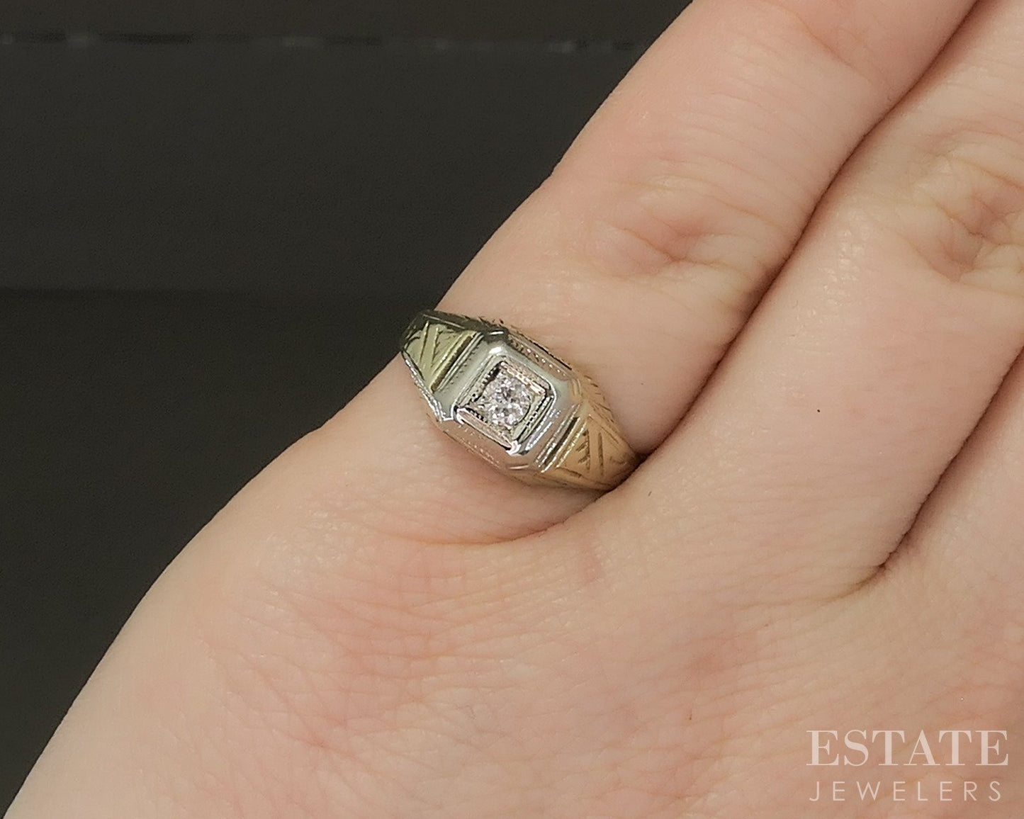 Vintage 14k Two Tone Gold Natural .08ct Diamond Solitaire Ring 3.4g p22923