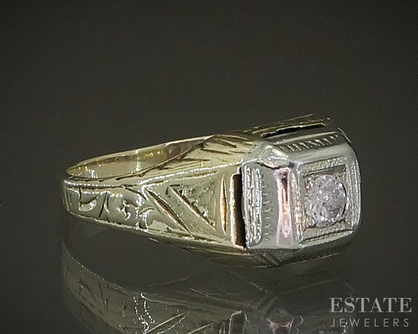 Vintage 14k Two Tone Gold Natural .08ct Diamond Solitaire Ring 3.4g p22923