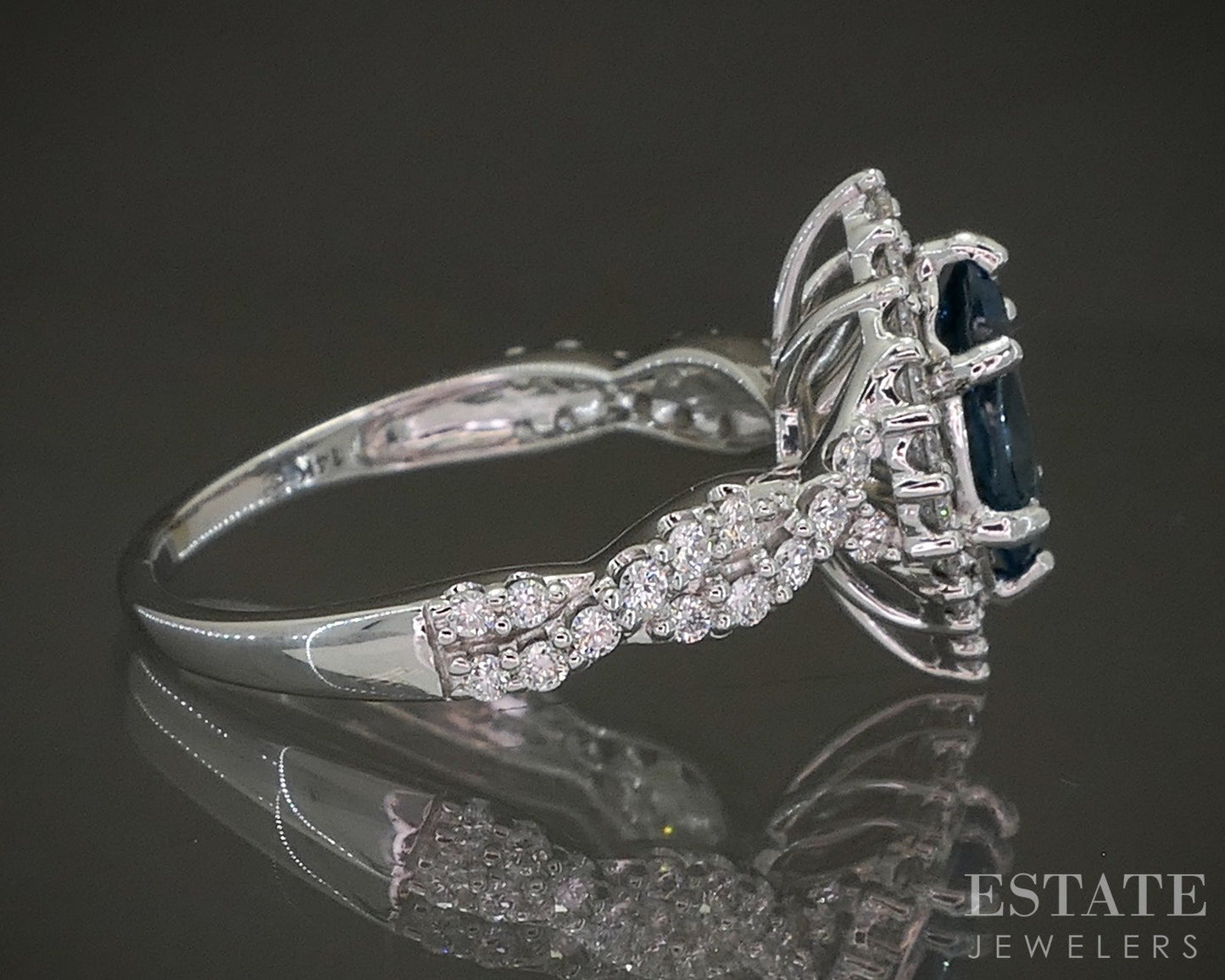 14k White Gold Blue Topaz & Lab Created Diamond Ladies Ring 4.6g p23156
