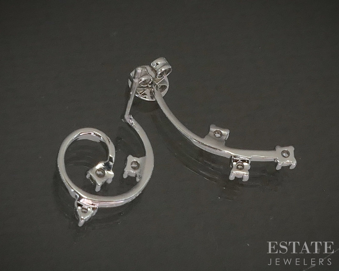 14k White Gold Natural .12ctw Diamond Scroll Drop Earrings 2.3g p23193