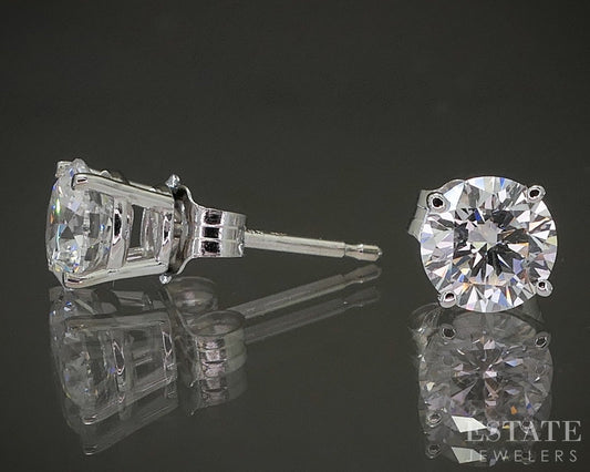 14k White Gold Round Lab Created .88ctw Diamond Stud Earrings p23201