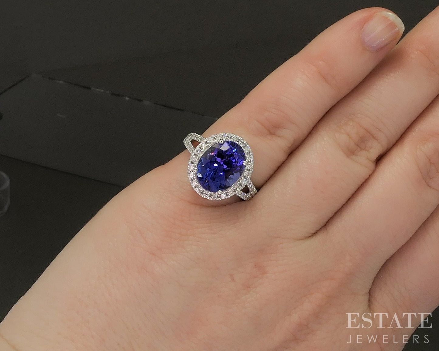 Platinum Oval Natural 4.5ct Tanzanite & Diamond Halo Cocktail Ring 7.9g p23064