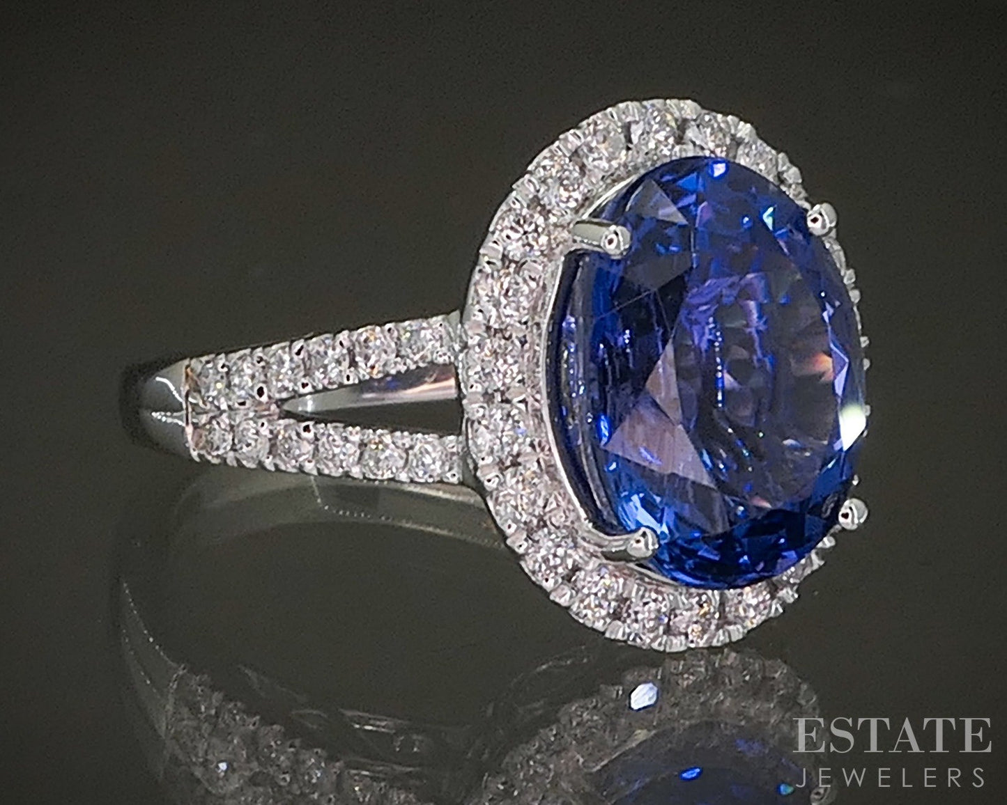 Platinum Oval Natural 4.5ct Tanzanite & Diamond Halo Cocktail Ring 7.9g p23064