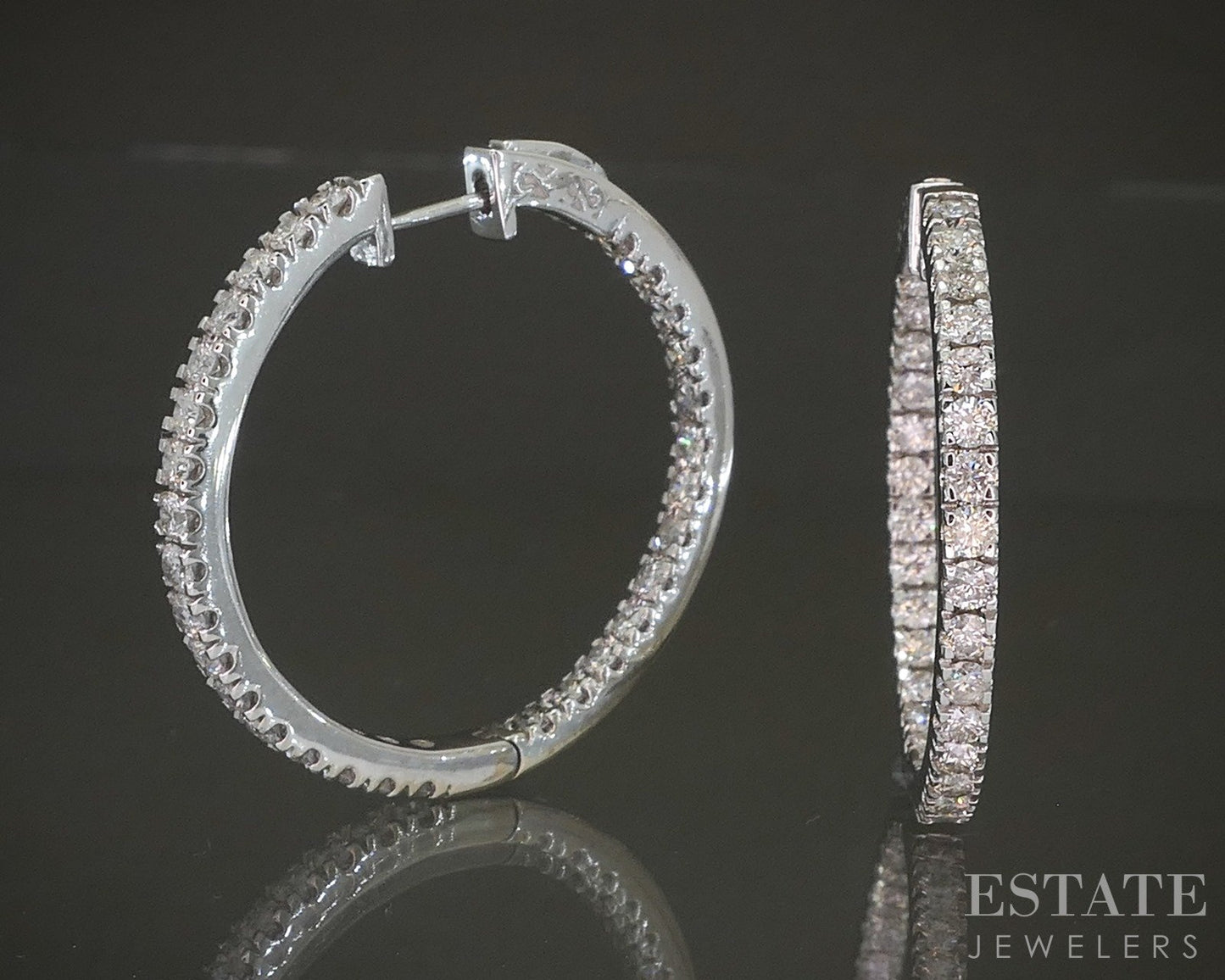 14k White Gold Round Natural 3ctw Diamond Inside Out Hoop Earrings 11.5g p23711