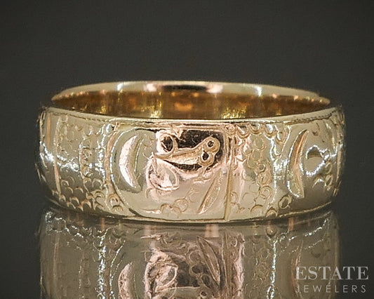 Antique 14k Yellow Gold 5.8mm Engraved Cigar Band Ring 4.1g p22782