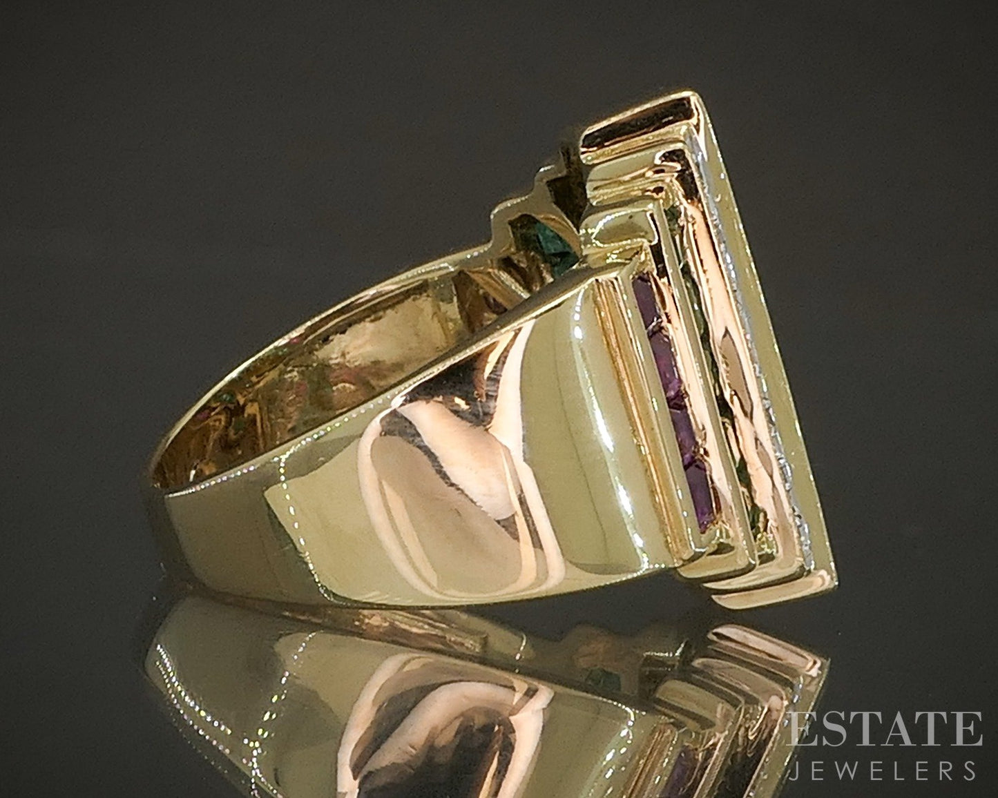 18k Yellow Gold Natural Multi Gem & Diamond Square Step Band 9.4g p23222