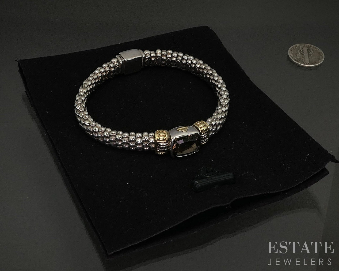 18k & Sterling LAGOS Caviar Smoky Quartz Beaded Ladies Bracelet 48.7g p23726