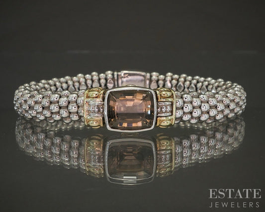 18k & Sterling LAGOS Caviar Smoky Quartz Beaded Ladies Bracelet 48.7g p23726