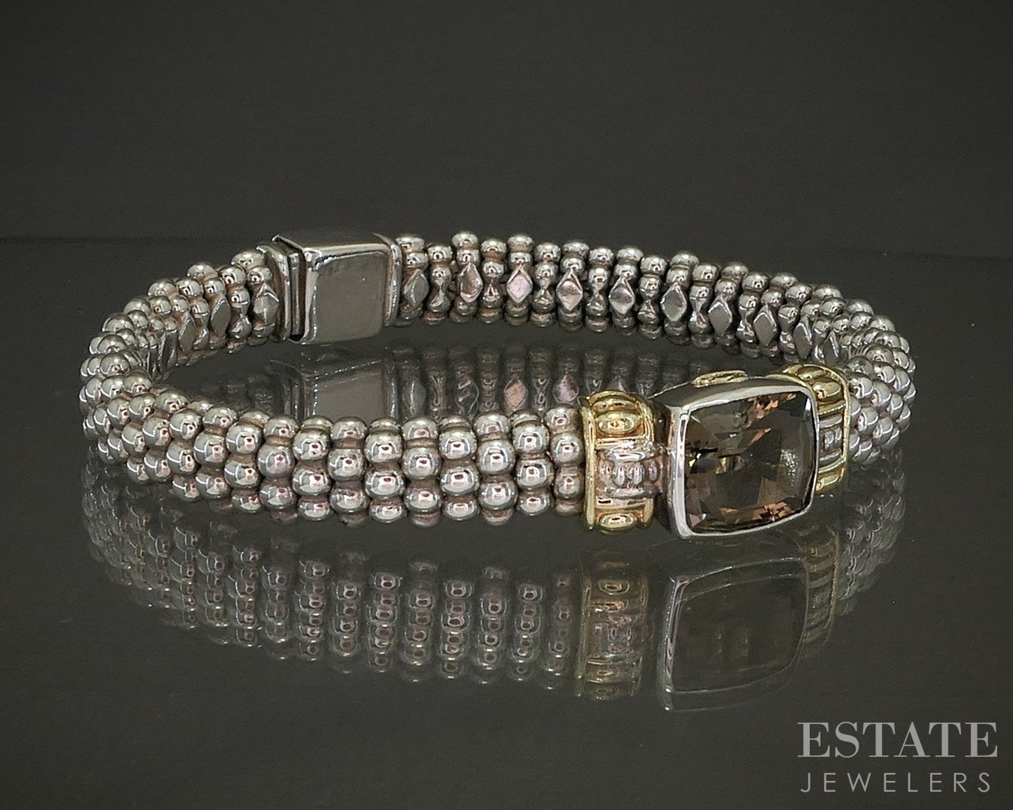 18k & Sterling LAGOS Caviar Smoky Quartz Beaded Ladies Bracelet 48.7g p23726