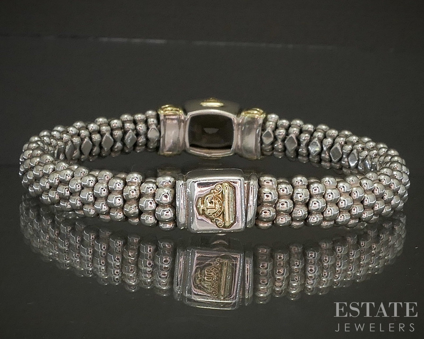 18k & Sterling LAGOS Caviar Smoky Quartz Beaded Ladies Bracelet 48.7g p23726