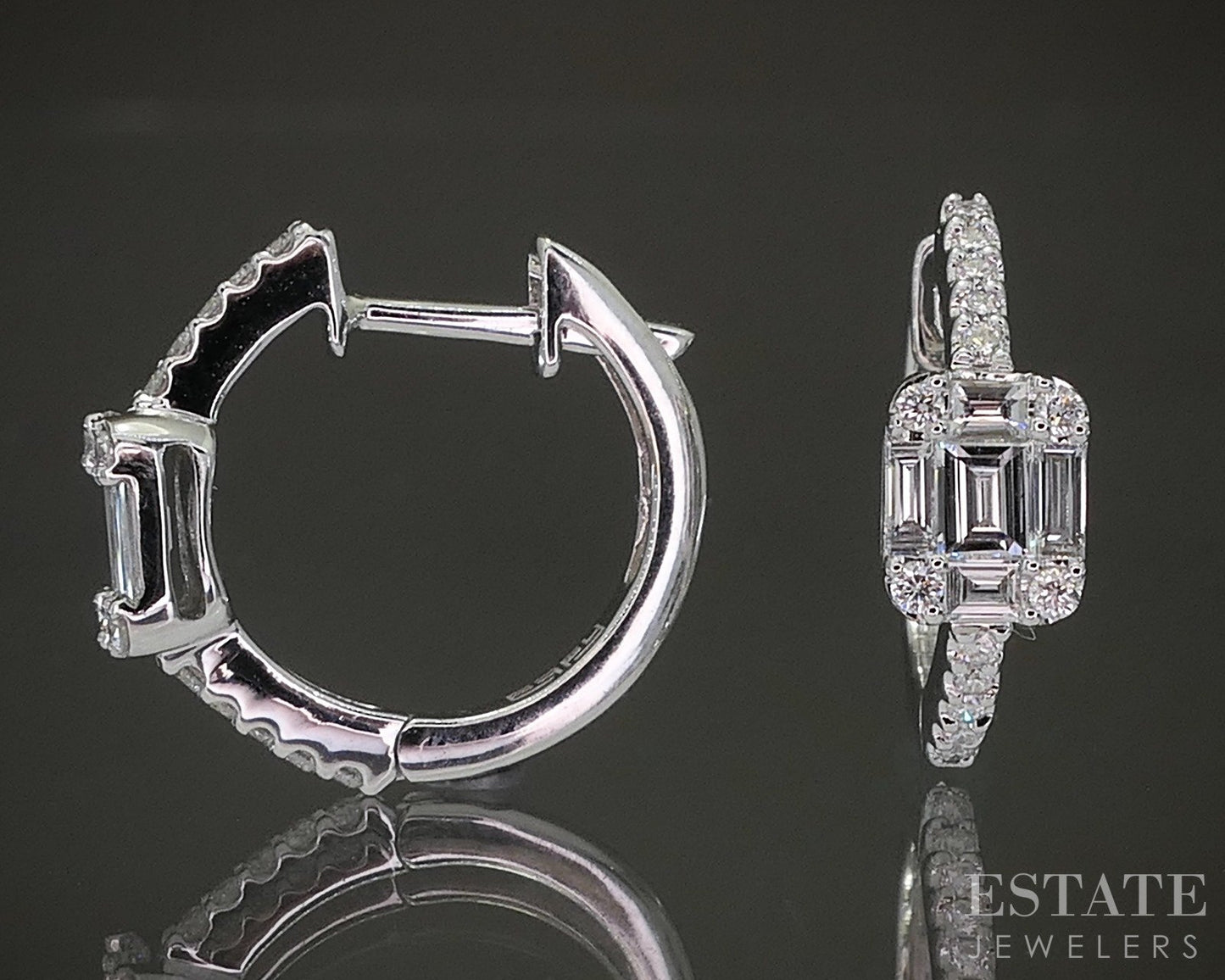 14k White Gold EFFY Natural .49ctw Diamond Classique Mini Hoop Earrings p22922