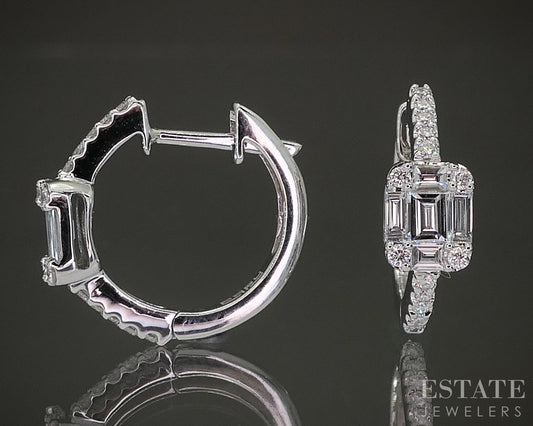 14k White Gold EFFY Natural .49ctw Diamond Classique Mini Hoop Earrings p22922