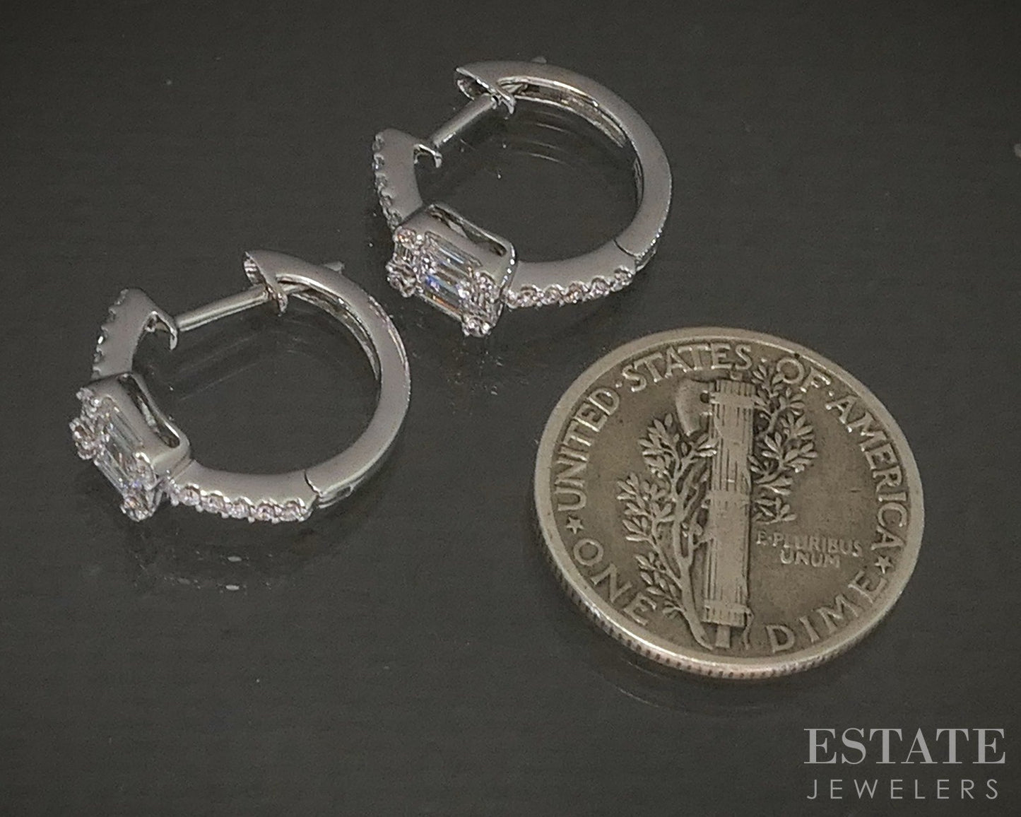 14k White Gold EFFY Natural .49ctw Diamond Classique Mini Hoop Earrings p22922