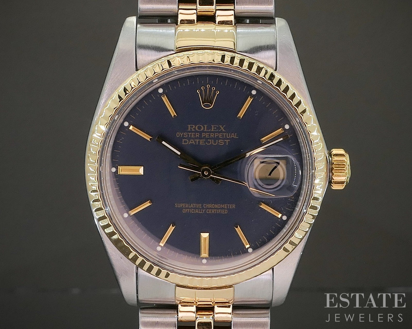 1984 Rolex Datejust 16013 Two Tone Blue Stick Dial 36mm Watch p25290
