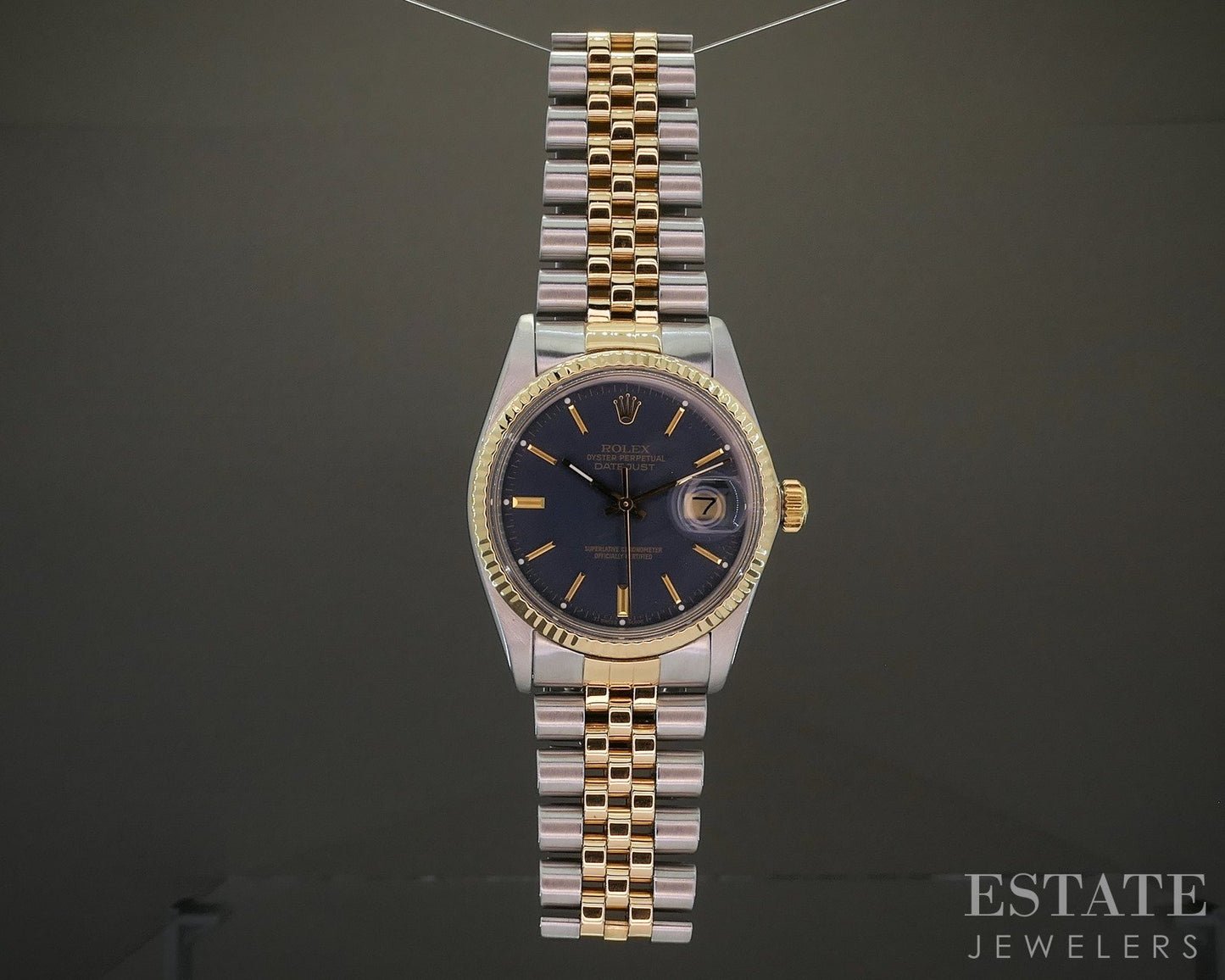 1984 Rolex Datejust 16013 Two Tone Blue Stick Dial 36mm Watch p25290