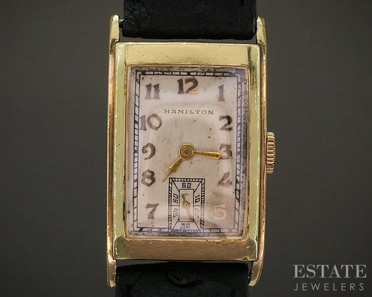 Antique Hamilton Gold Filled Cal. 980 17j Art Deco Tank Mens Watch p18128