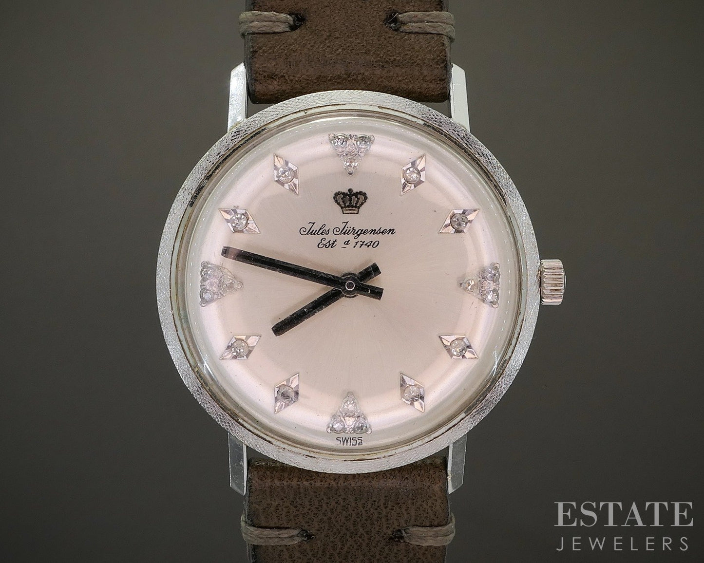 Vintage 1960s 14k White Gold Jules Jurgensen Natural Diamond Mens Watch p21358