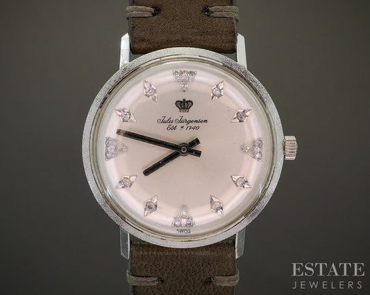 Vintage 1960s 14k White Gold Jules Jurgensen Natural Diamond Mens Watch p21358