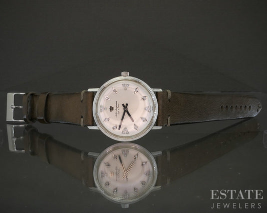 Vintage 1960s 14k White Gold Jules Jurgensen Natural Diamond Mens Watch p21358
