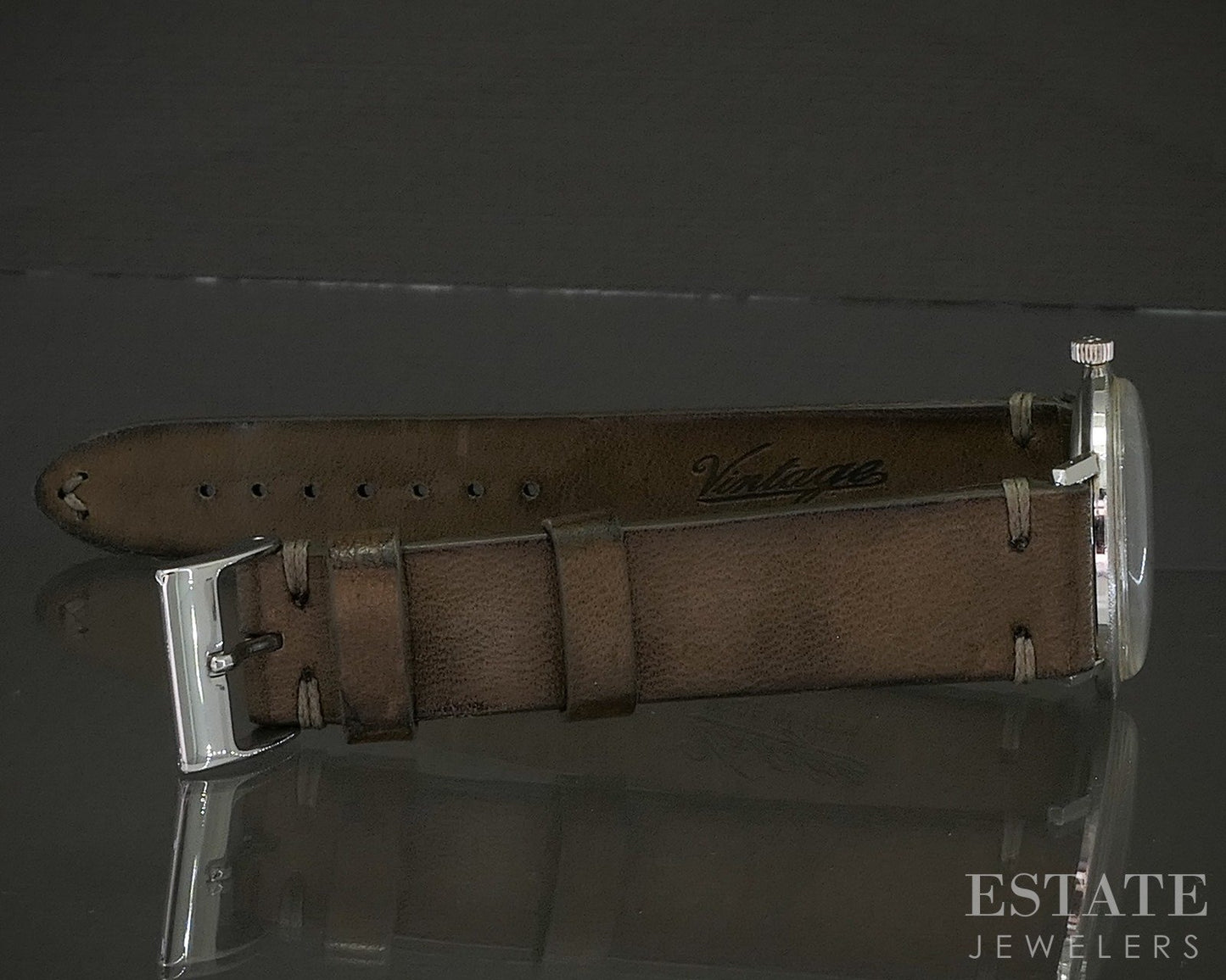 Vintage 1960s 14k White Gold Jules Jurgensen Natural Diamond Mens Watch p21358