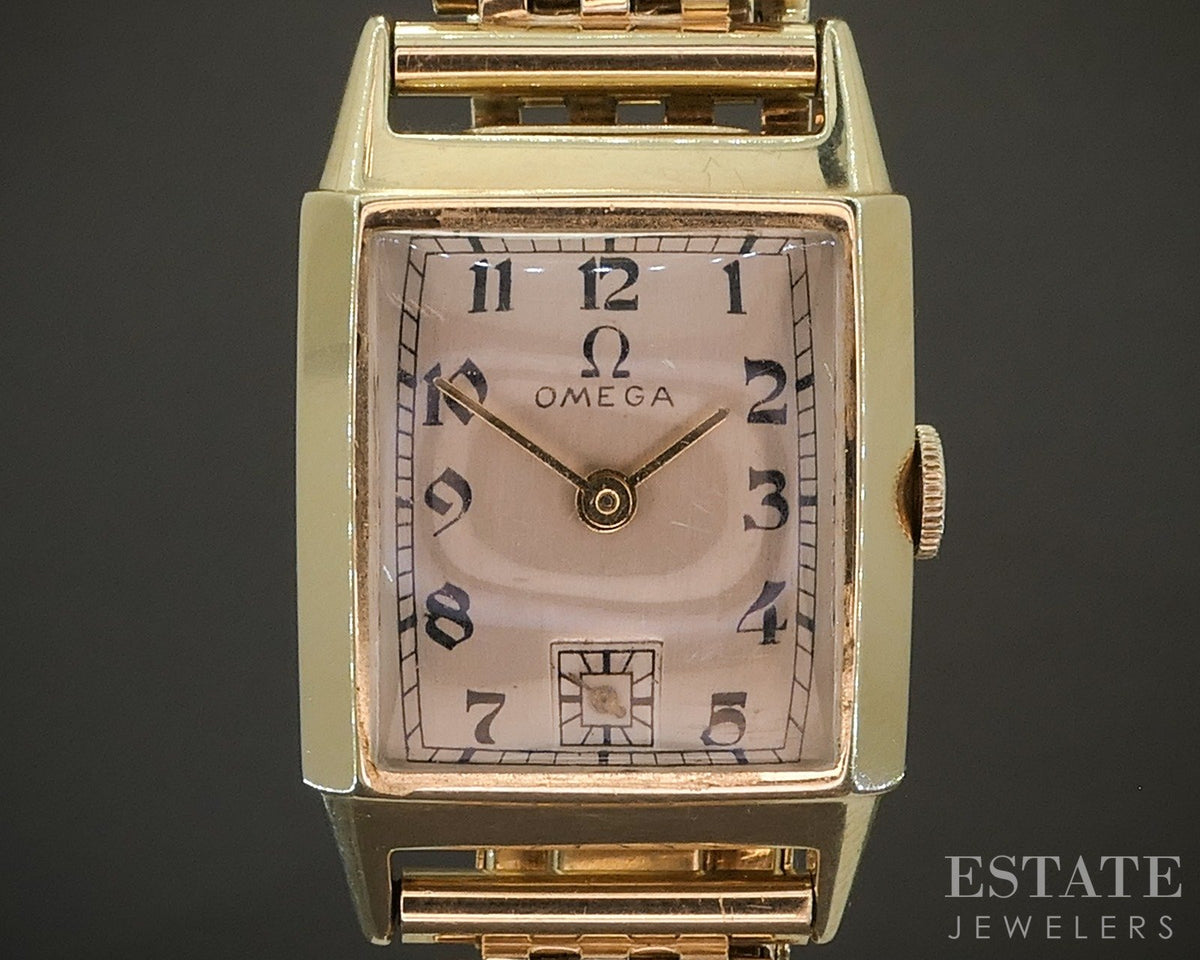 1944 14k Yellow Gold Omega JB Champion Beads of Rice Bracelet Mens Watch p24776