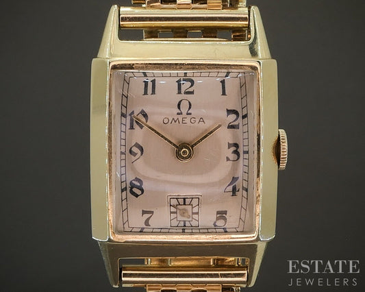 1944 14k Yellow Gold Omega JB Champion Beads of Rice Bracelet Mens Watch p24776
