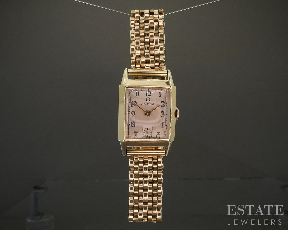 1944 14k Yellow Gold Omega JB Champion Beads of Rice Bracelet Mens Watch p24776