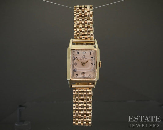 1944 14k Yellow Gold Omega JB Champion Beads of Rice Bracelet Mens Watch p24776