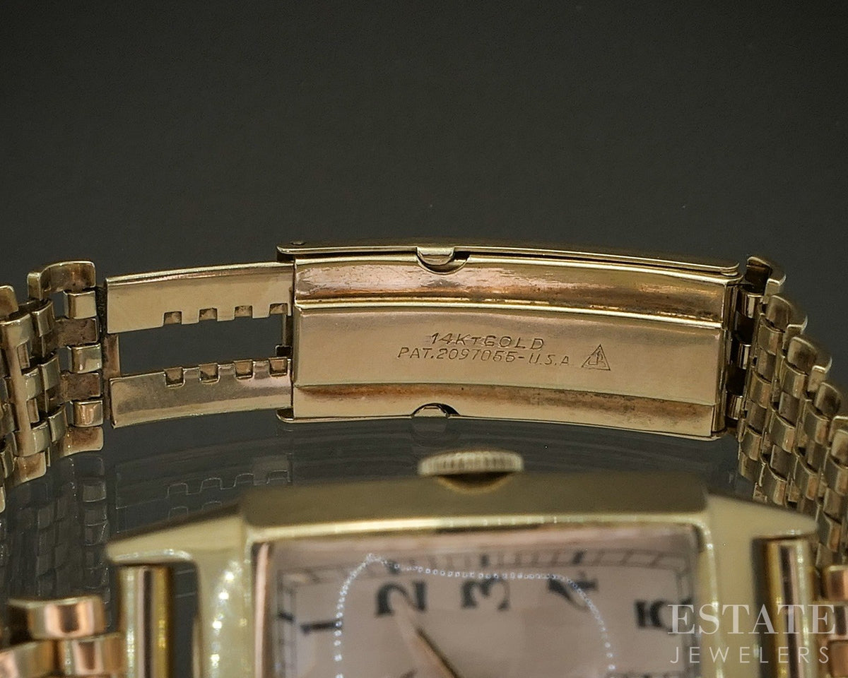 1944 14k Yellow Gold Omega JB Champion Beads of Rice Bracelet Mens Watch p24776