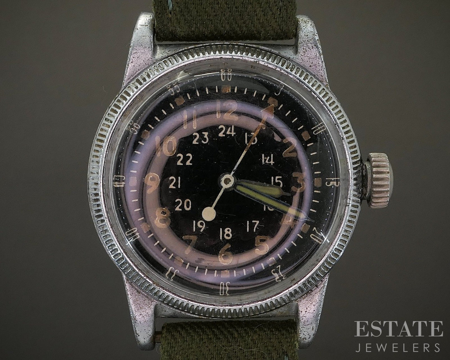 Vintage 1944 Waltham A-11 24 Hour Dial WWII Mens Military Watch p25409