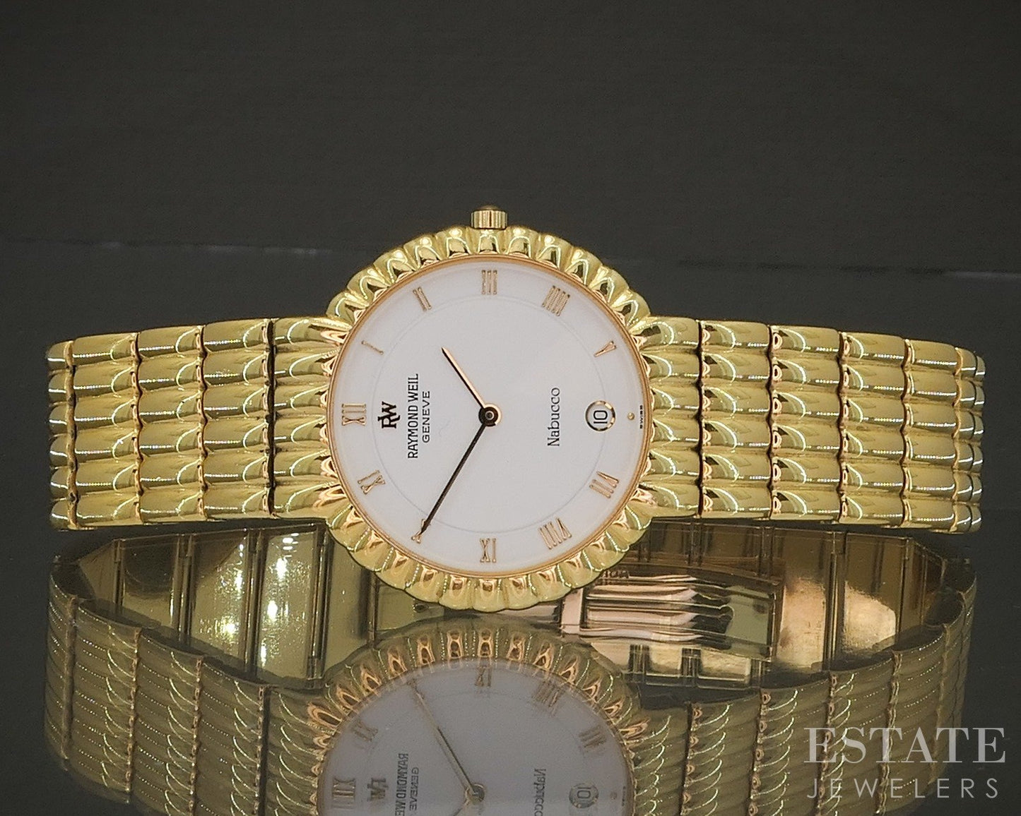 Raymond Weil Geneve Nabucco Date Gold Tone Bracelet Mens Watch p22484