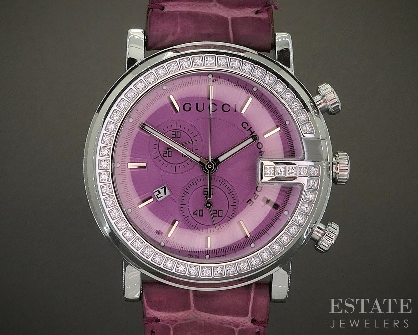 Gucci 101m Chrono Diamond Stainless Pink Ladies Watch p20538
