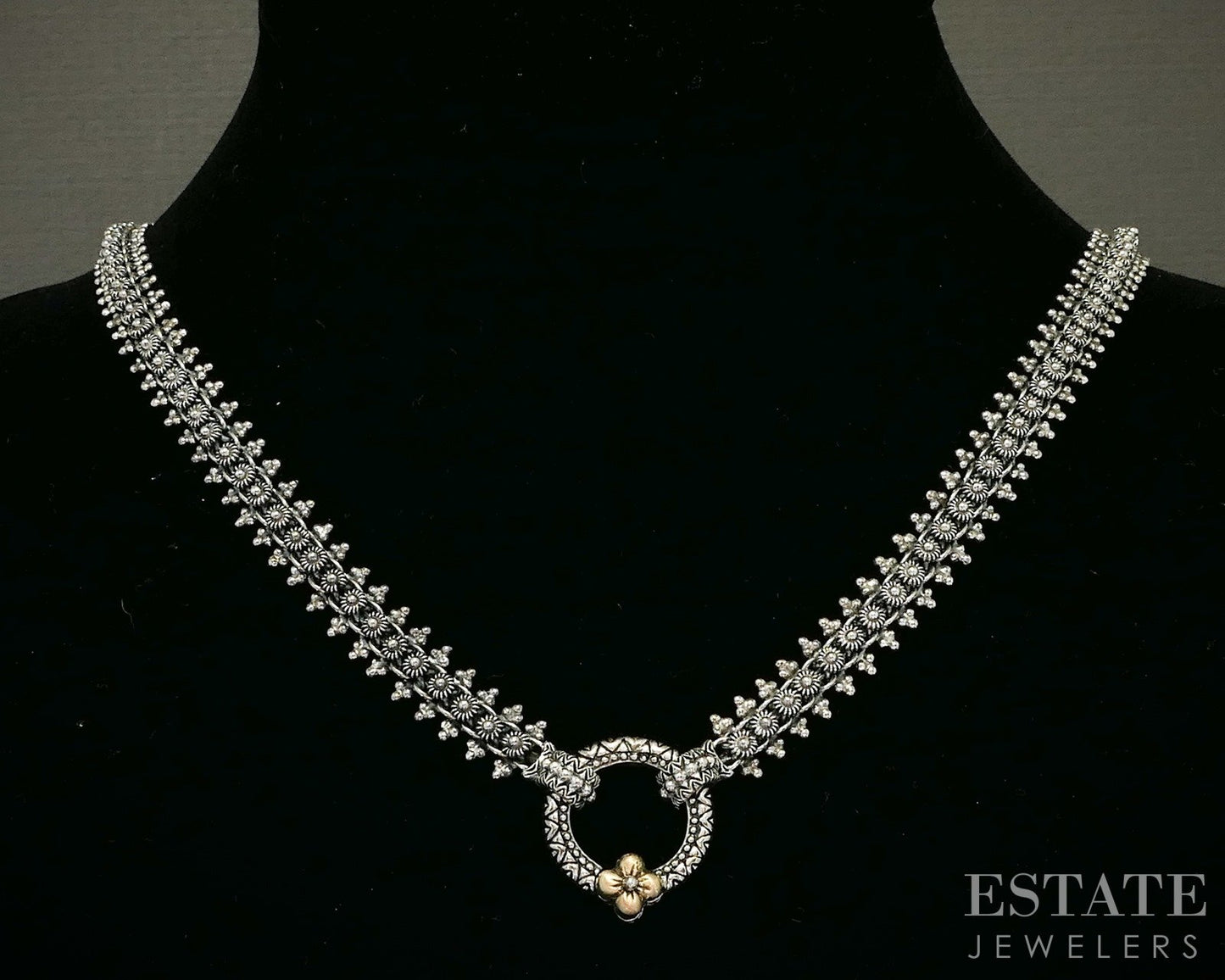 18k & Sterling Barbara Bixby Lotus Flower Beaded Chain Necklace 52g 24"L p26611