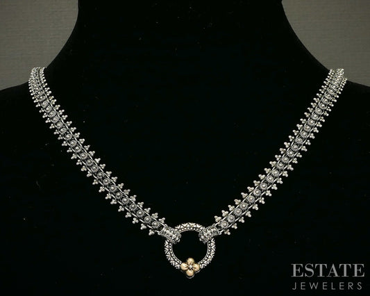 18k & Sterling Barbara Bixby Lotus Flower Beaded Chain Necklace 52g 24"L p26611