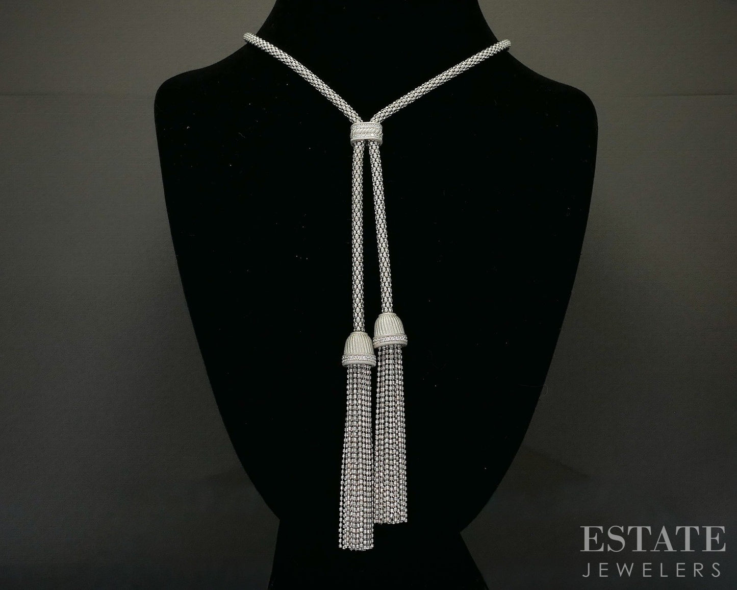 Sterling Judith Ripka CZ Popcorn Chain Verona Tassel Necklace 60.5g 24"L p26614