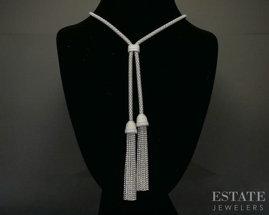 Sterling Judith Ripka CZ Popcorn Chain Verona Tassel Necklace 60.5g 24"L p26614