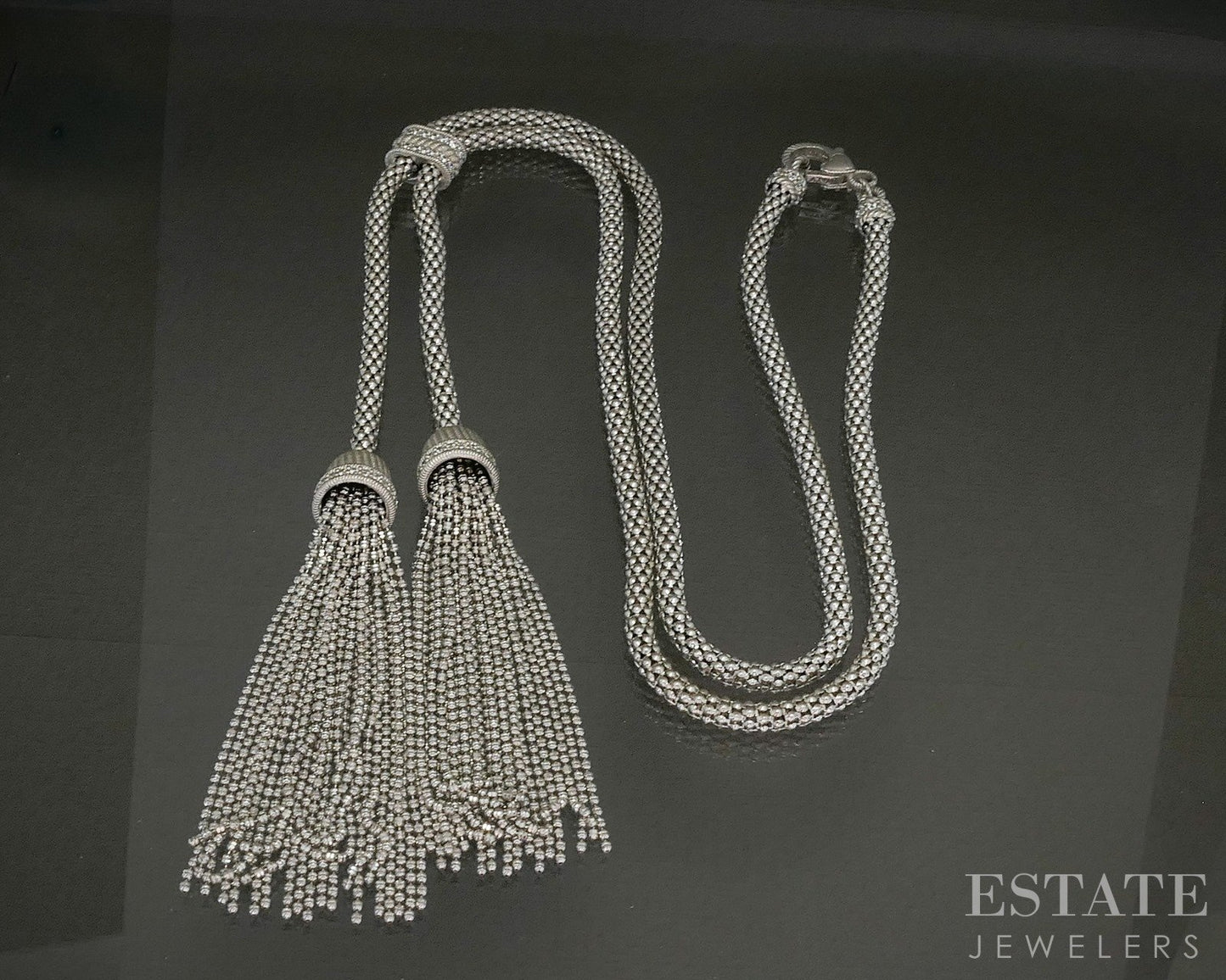 Sterling Judith Ripka CZ Popcorn Chain Verona Tassel Necklace 60.5g 24"L p26614