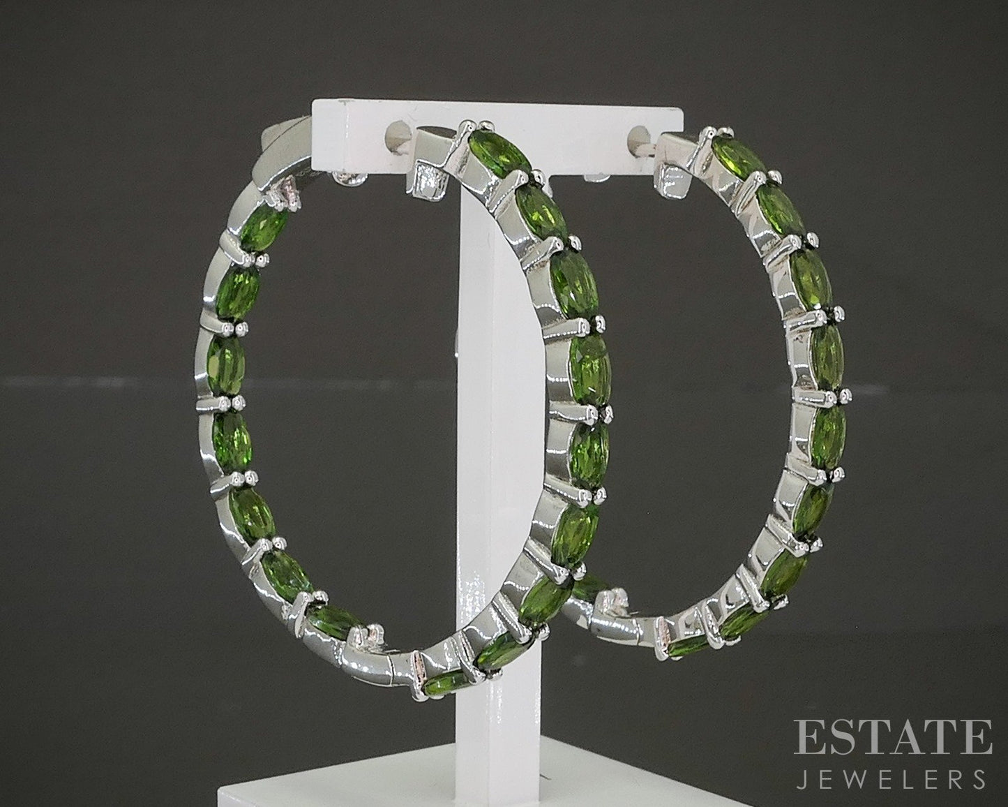 Sterling Natural Chrome Diopside Inside Out Hoop Ladies Earrings 11g p26617