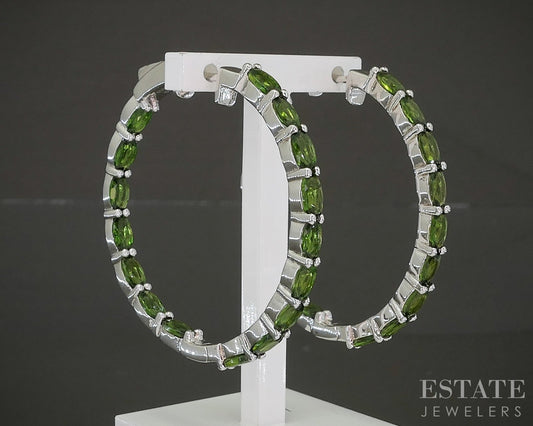 Sterling Natural Chrome Diopside Inside Out Hoop Ladies Earrings 11g p26617