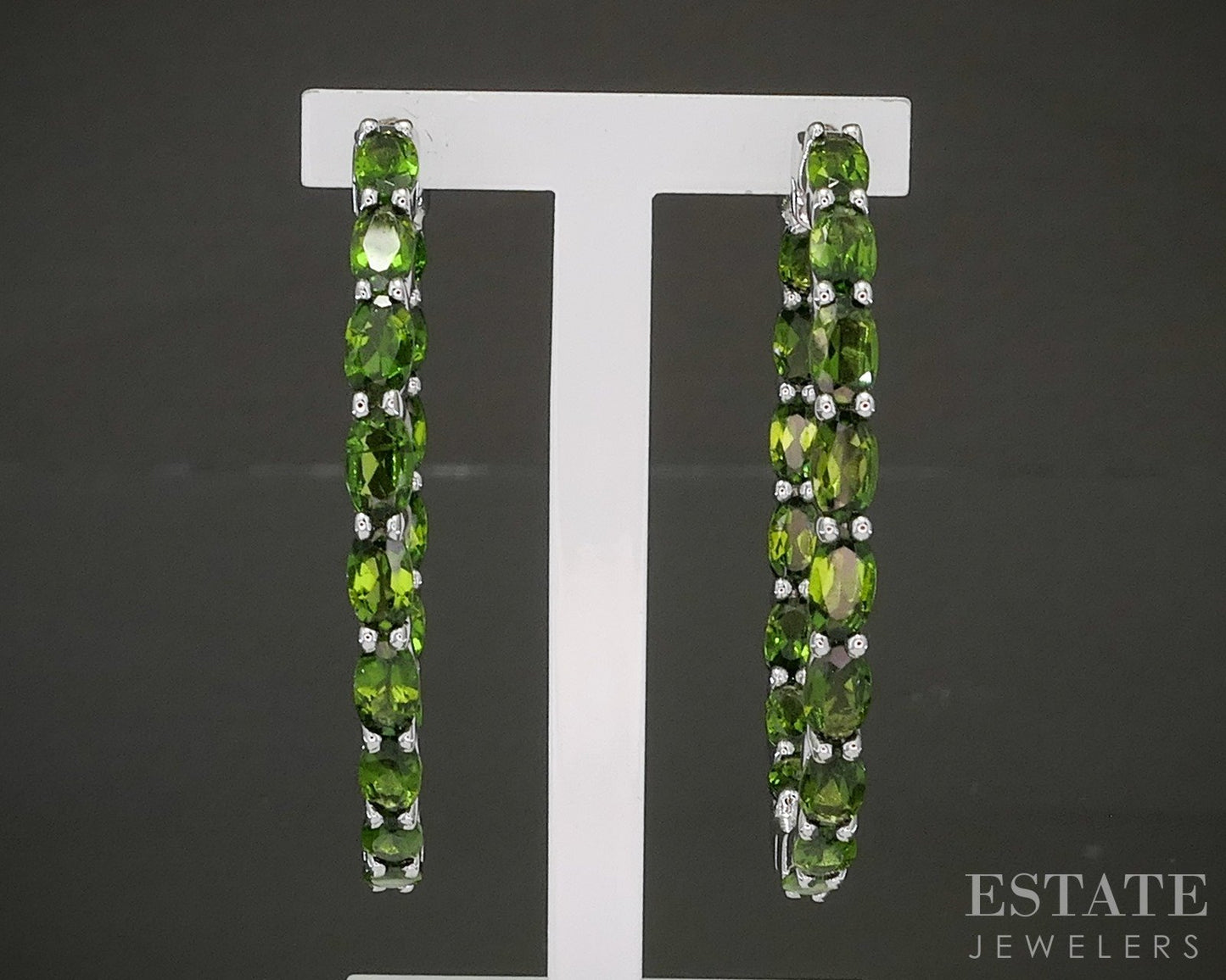 Sterling Natural Chrome Diopside Inside Out Hoop Ladies Earrings 11g p26617