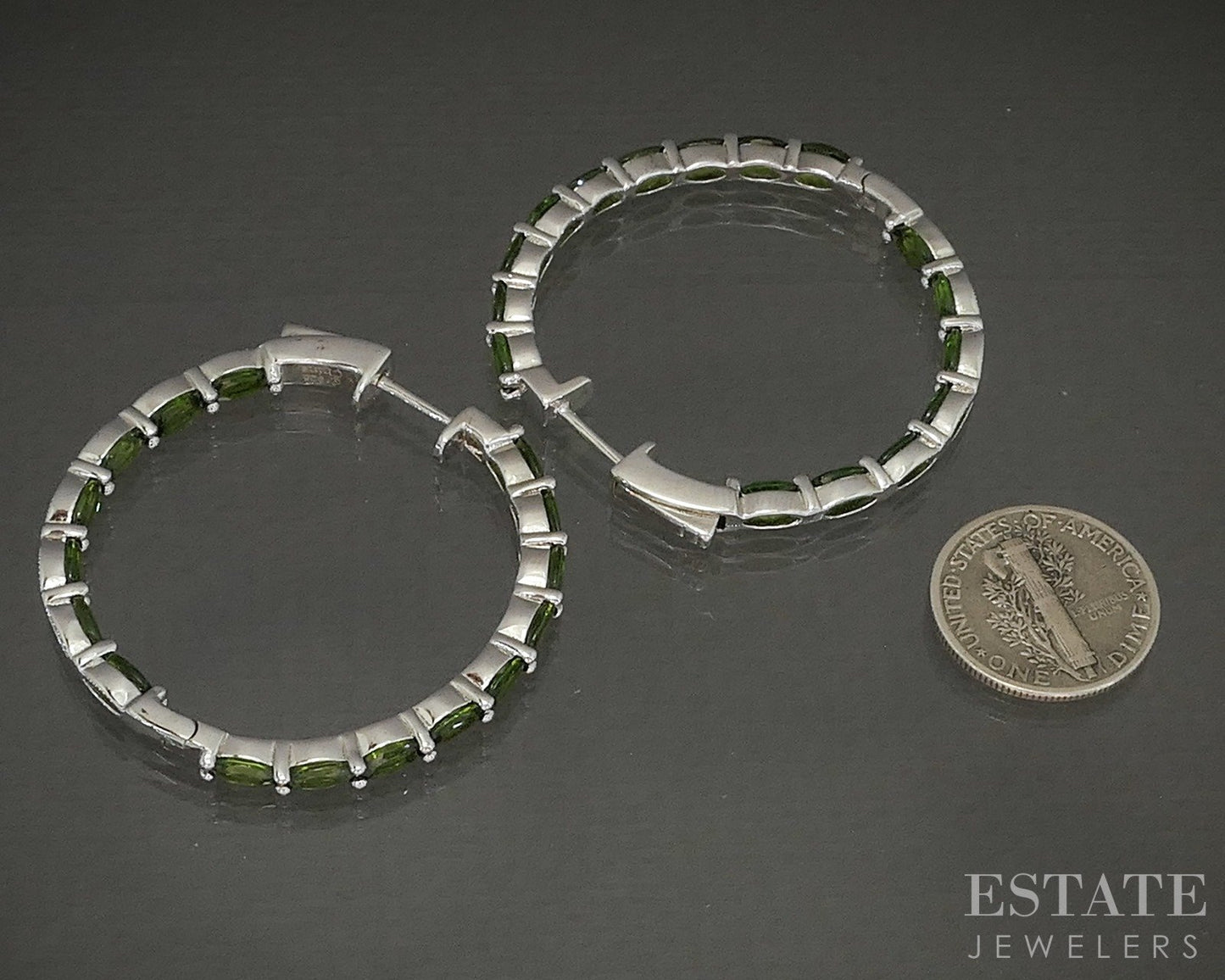 Sterling Natural Chrome Diopside Inside Out Hoop Ladies Earrings 11g p26617