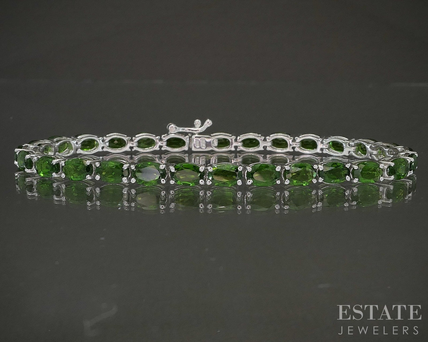 Sterling Silver Natural Chrome Diopside Tennis Bracelet 11.3g 7.25"L p26619