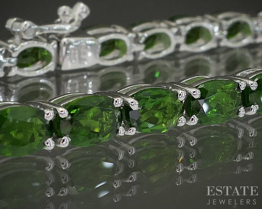 Sterling Silver Natural Chrome Diopside Tennis Bracelet 11.3g 7.25"L p26619