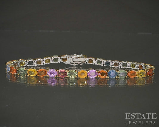 Sterling Michael Valitutti Multi Colored Sapphire Tennis Bracelet 7.25"L p26620