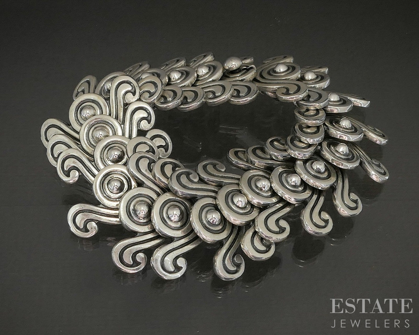 Vintage Sterling Silver Mexico Tribal Spiral Link Bracelet 160g 7.5"L p26623