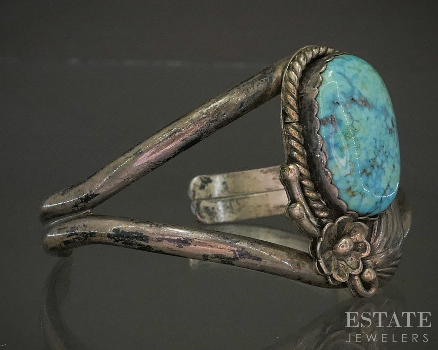 Vintage Sterling Navajo Natural Turquoise Gene Nataan Cuff Bracelet 29.8g p26624