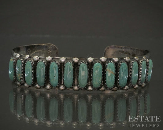 Vintage Sterling Navajo Green Turquoise Vernon Haskie Cuff Bracelet 22.4g p26627