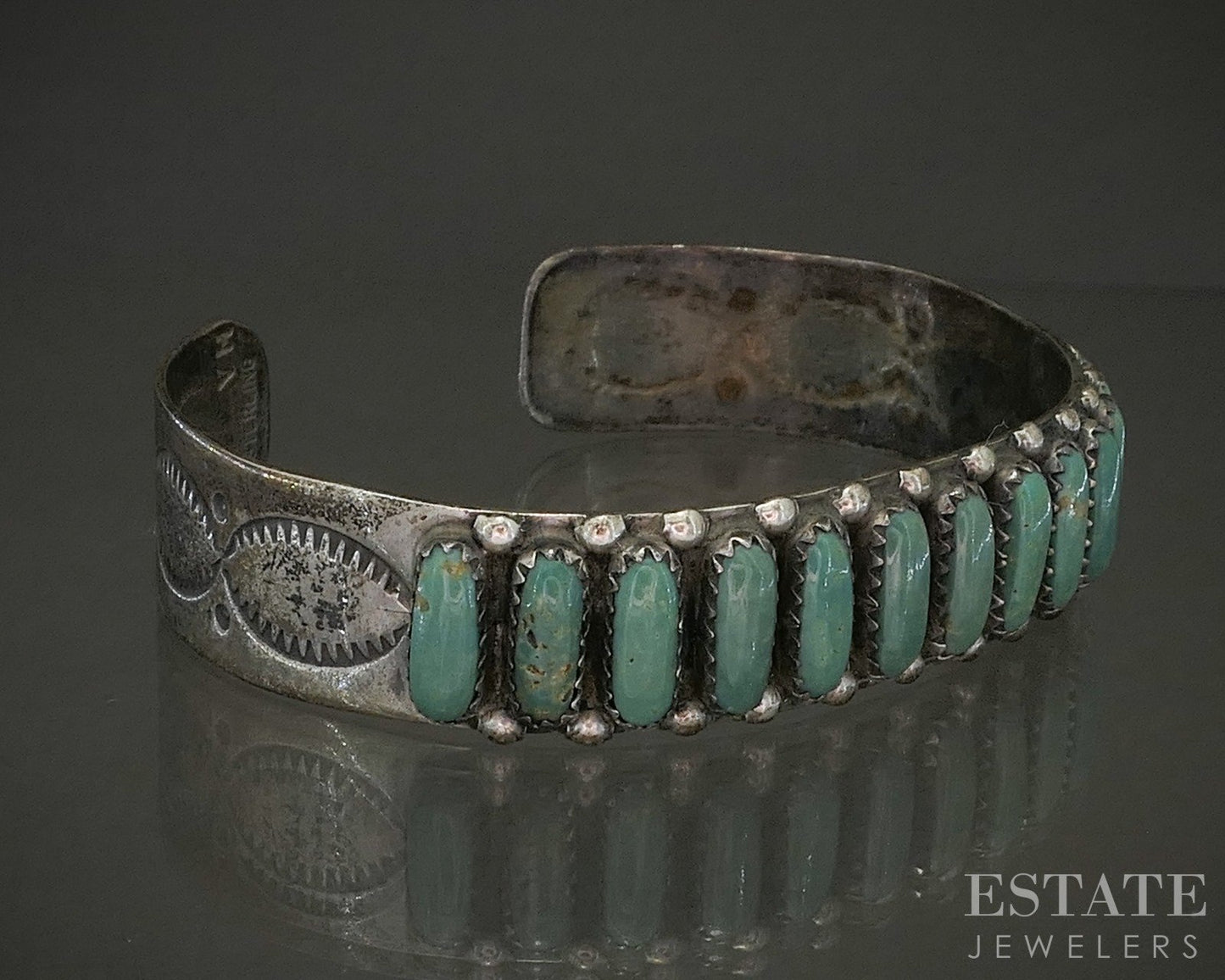 Vintage Sterling Navajo Green Turquoise Vernon Haskie Cuff Bracelet 22.4g p26627